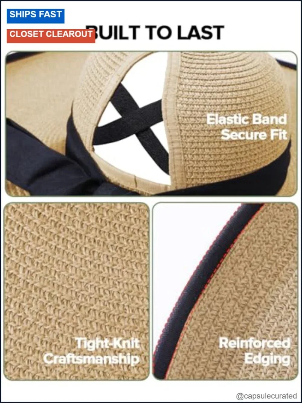 Floppy Wide Brim Ponytail Sun Hat for Women SPF50 Packable Beach Hat